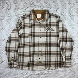 Cream and brown dubink flannel shirt with corduroy accents
